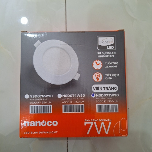 Đèn Led Slim Downlight Hera âm trần tròn Nanoco 7W - 12W viền trắng
