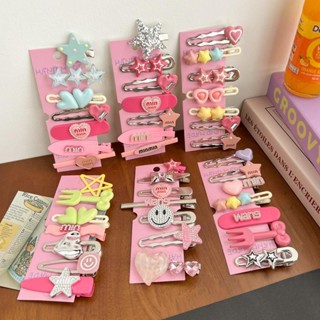 Set 7 Kẹp Tóc Kim Loại Hình Ngôi Sao / Trái Tim Đính Đá Thời Trang Cho Nữ y2k Women Women