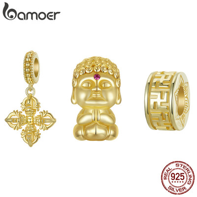 Bamoer 925 Sterling Sliver Charm Vàng Phật Phước Lành Mặt Dây Chuyền Phụ Kiện Series Cho Vòng Tay