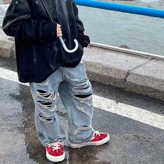 Quần jean bé trai mùa thu TIINGXUYU Sản phẩm mới Quần rách đường phố kiểu Mỹ Retro cho bé trai quần áo trẻ em đẹp trai