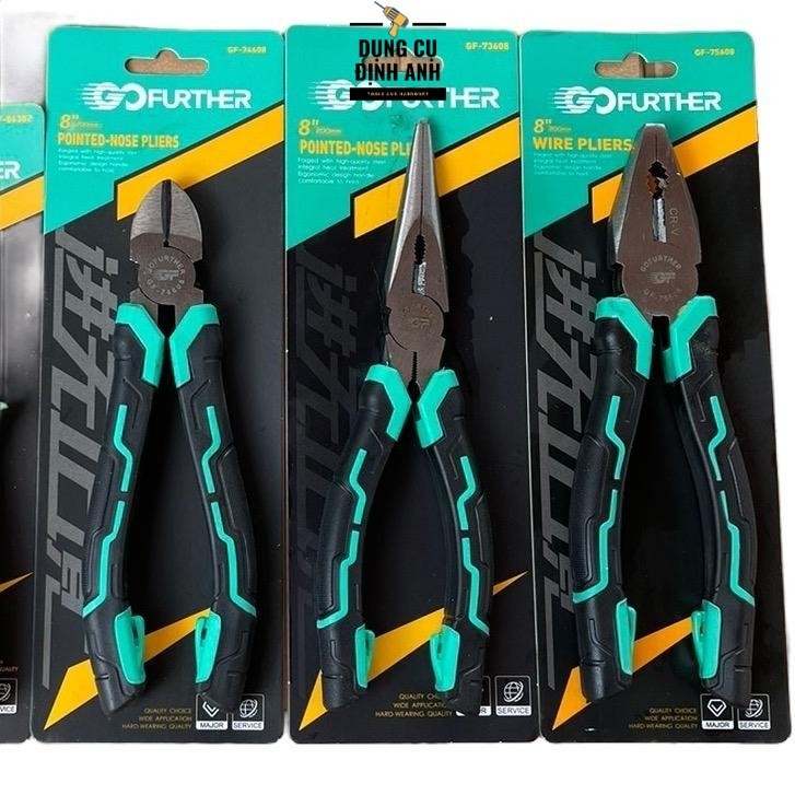 Combo 3 kìm điện, kìm cắt, kìm nhọn loại to 8inch - 200mm Gofuther thép CRV
