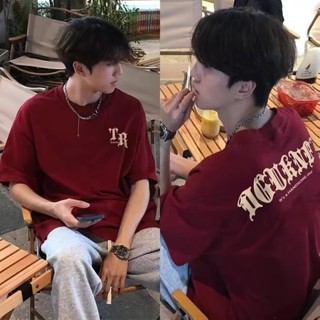  【 M-8xl có thể đeo được130KG   Áo thun in bảng chữ cái Gothic phong cách Hàn Quốc Áo sơ mi ngắn tay dáng rộng cỡ lớn Áo thun cặp đôi hàng đầu Áo thun thời trang đường phố chiên áo thun nửa tay 