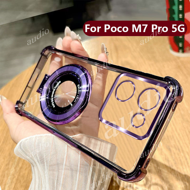 Ốp điện thoại trong suốt mạ bốn góc Poco M7 Pro 5G có giá đỡ cho Poco M7 Pro Poco M7Pro 5G 2025 Ốp l
