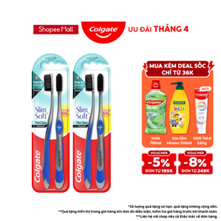 Bộ 4 bàn chải Colgate Slimsoft Flex Clean Charcoal nguyên khối than hoạt tính kháng khuẩn