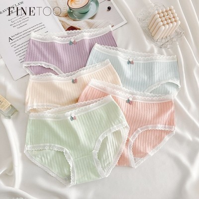 Quần Lót Cotton FINETOO Cho Nữ - Phong Cách Dễ Thương, Vải Gân và Ren Nhiều Màu