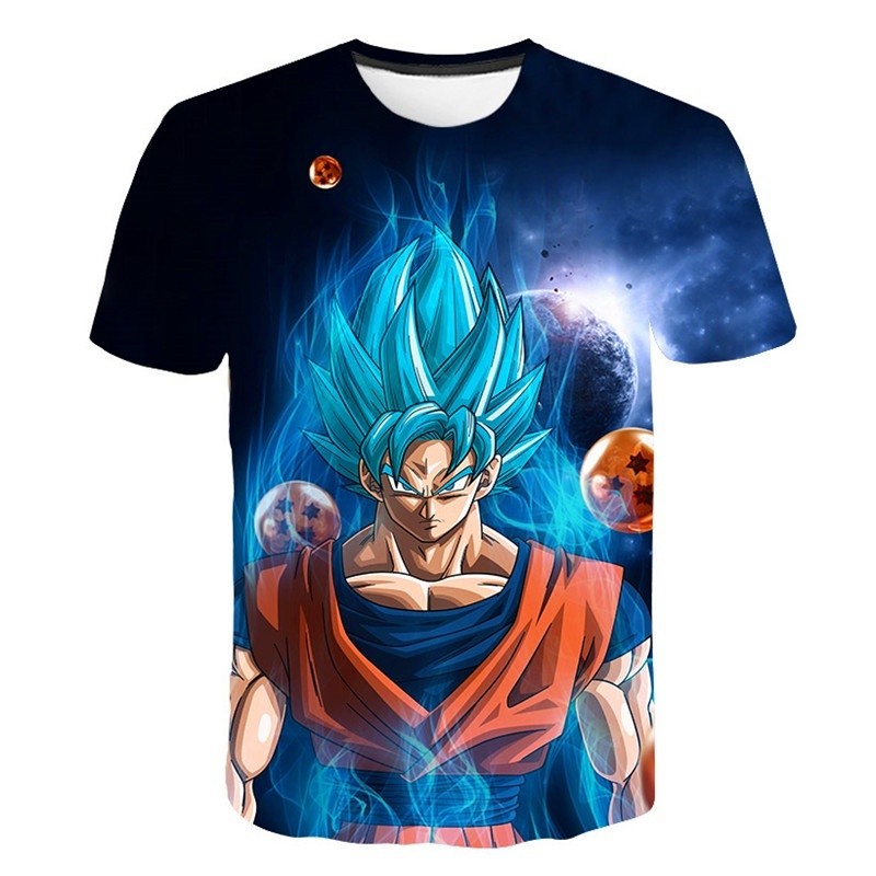 Blue WuKong Summer Short Sleeve Dragon Ball Z T-Shirt Goku and Vegeta for Children