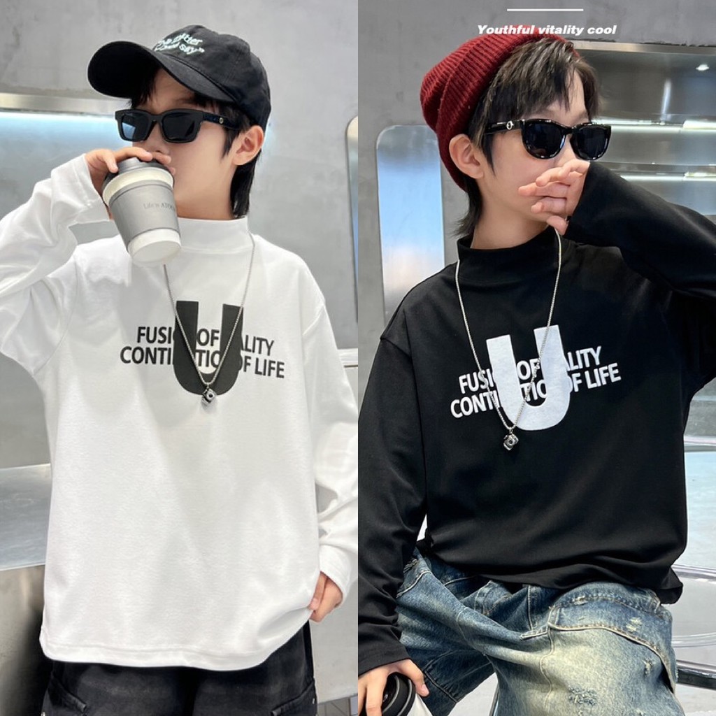 NANA CHAN - Áo thun bé trai chữ U AB937 SIZE ĐẠI 120 - 170, quần áo trẻ em thu đông