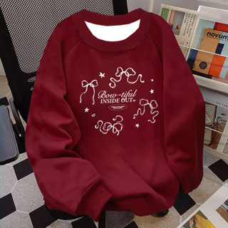  Áo sweater nữ Đỏ mận form rộng Salmo áo nỉ dài tay cổ tròn thu đông áo khoác noel hàn quốc 