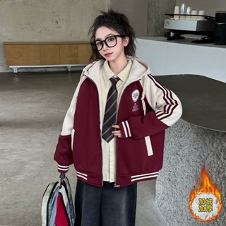 [Hàng có sẵn] Áo khoác bé gái 3-14 tuổi, Áo khoác dài tay màu bị chặn cho trẻ em, Áo khoác dày nhung thời trang dành cho bé gái, Áo khoác bóng chày có mũ trùm đầu phong cách mùa thu đông cho bé gái