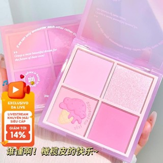 Bảng phấn má hồng 4 màu Blush On với Highlighter Bột tinh tế Dễ sử dụng Màu hồng kem Lâu trôi Chống thấm nước
