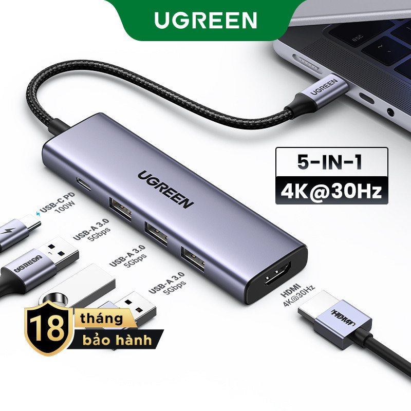 Ugreen USB C HUB Type C sang 4K 30Hz HDMI PD100W USB HUB USB 3.0 Adapter Dock đa chức năng cho Xiaom