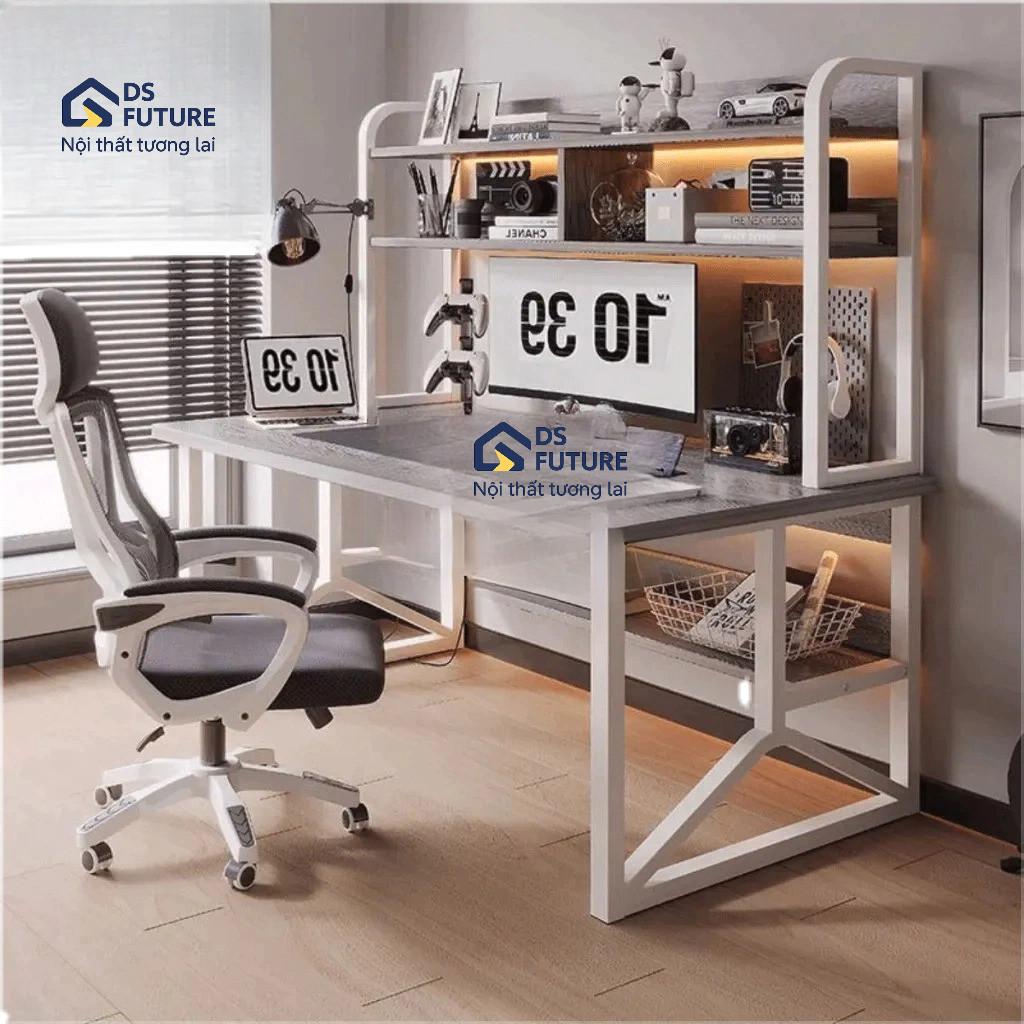 Bàn học kệ sách gỗ mdf, mặt bàn bo góc an toàn cho bé, bàn làm việc 1m2 chân sắt cứng cáp chịu tải 200kg [U4 KS] | BigBuy360 - bigbuy360.vn