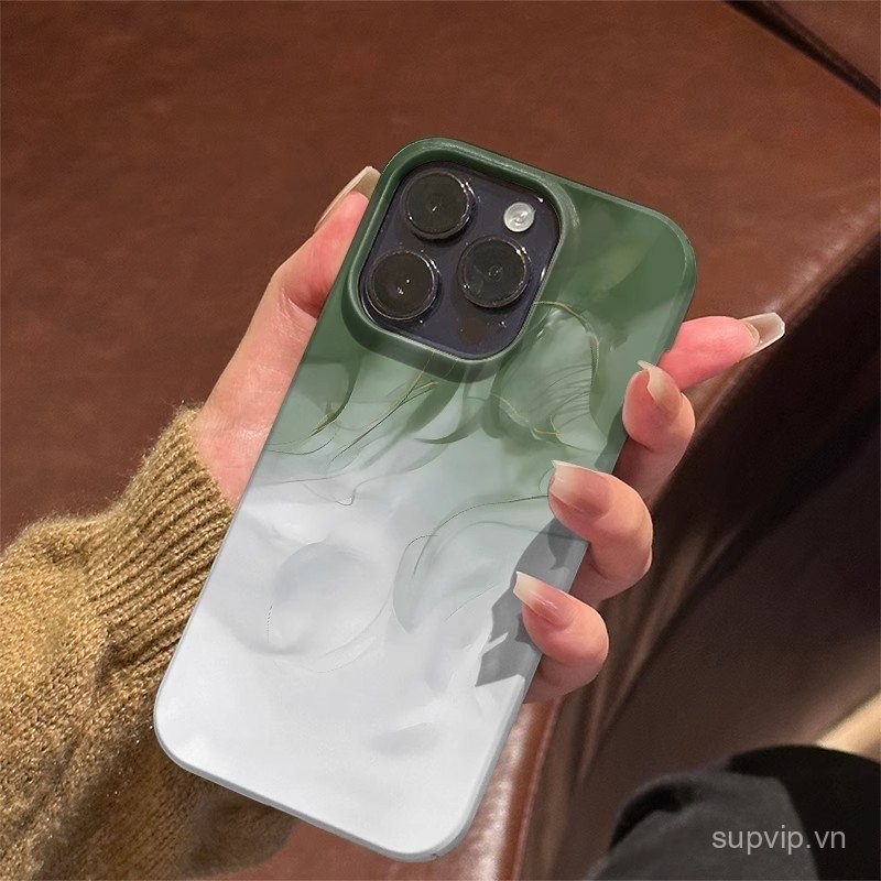 Ốp điện thoại gradient màu xanh mờ và trắng tương thích với iPhone 11 12 13 14 15 16 13 Pro Max 14 P
