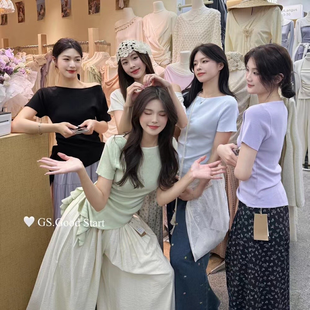 Đầm Bạn Gái Mùa Hè Lá Sen Không Đều Xếp Ly Hẹp Thiết Kế Áo Len Thời Trang Slim-Fit Mỏng Hơn Nhìn Áo 