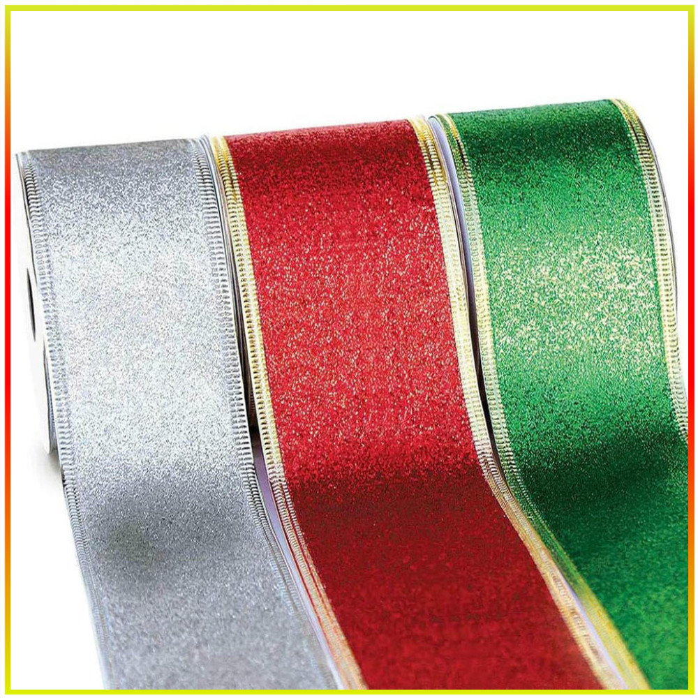 5 Yards Of Christmas RibbonGlitter Wire Edge Ruy băng Giáng sinh để gói nơ