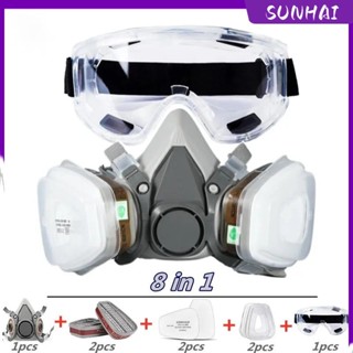 SUNHAI Bộ khẩu trang phòng độc 3M 6200 kèm kính hoá chất, mặt nạ sơn chống độc phun thuốc trừ sâu