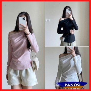 Áo thun nữ Áo thun nữ trễ vai nhún eo dài tay chất tăm lông thỏ mềm mịn hàng loại đẹp A445 PANOSI