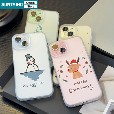 Suntaiho Ốp Lưng iPhone Đẹp trong suốt in hình Giáng Sinh Tuần Lộc Họa Tiết Người Tuyết Trong Suốt Mờ Dành Ốp điện thoại TPU Silicon Mềm Cao Cấp Chống Sốc Cho Iphone 16 15 14 12 13 11 Pro Max IP 7 8 Plus Iphon X Xs XR Xs Max Ốp Lưng