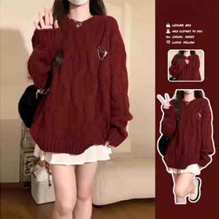  Áo sweater Áo len đỏ giáng sinh Áo len tay dài Áo len mặc kiểu Hàn Quốc 