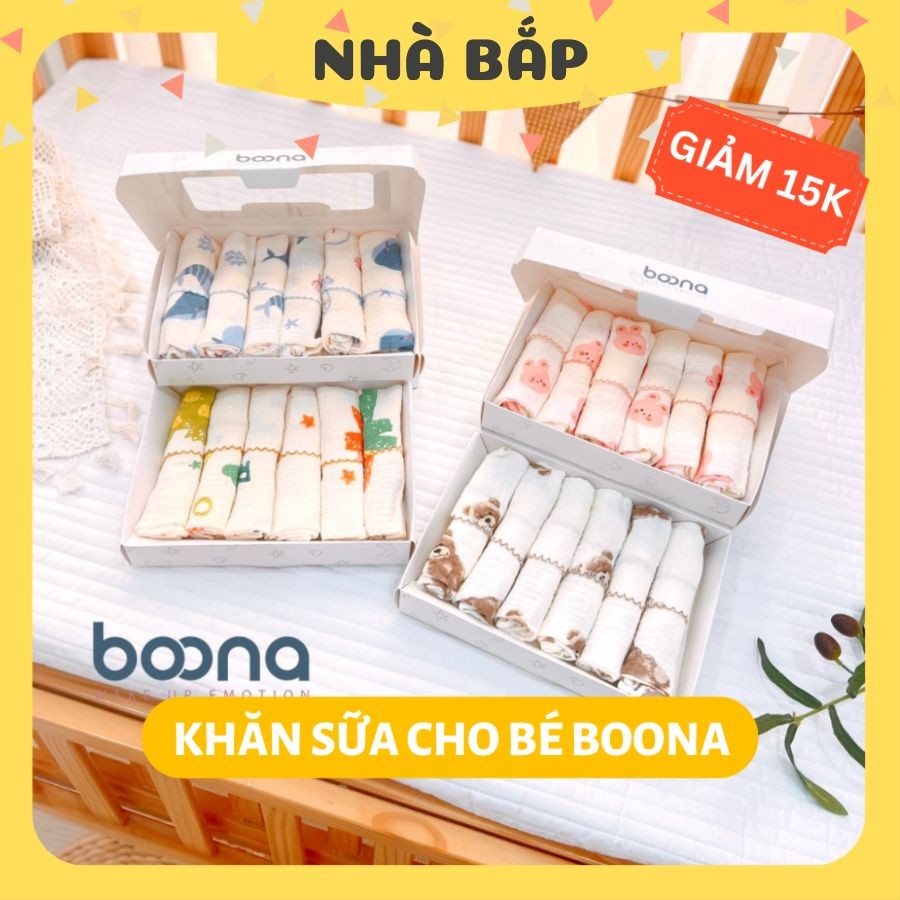 Khăn sữa cho bé Boona vải muslin cao cấp, khăn xô sữa cho bé sơ sinh, set 6 khăn 30 x 30 cm -Nhà Bắp