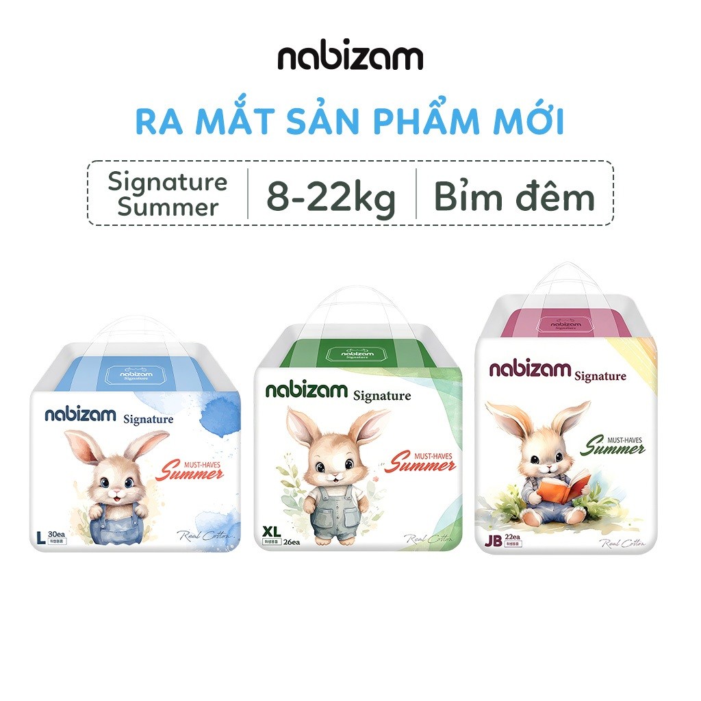 Combo 2 Bịch Tã/Bỉm Đêm NABIZAM Signature Summer Nội Địa Hàn, Mỏng Mềm, Thoáng Khí, Siêu Thấm Hút Size L30/XL26/2XL22