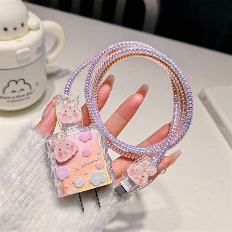 [Shuncaishen Flagship Store] Vỏ bảo vệ cáp dữ liệu Apple 15 hình thỏ dễ thương 13 Thích hợp cho iPho