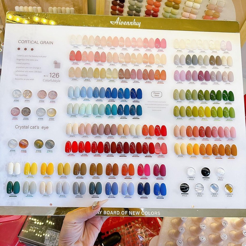 Set sơn Gel Vinkey Neyce & Aivennhuy 126 Màu - Màu thạch nhũ mắt mèo, gel nhện, gel xi măng, kèm bản