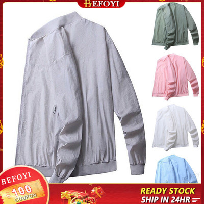 Áo khoác nam dài tay bằng vải Polyester chống nắng phong cách Hàn Quốc mỏng thoáng khí Dây kéo màu trơn Ice Silk ngoài trời ZXR89