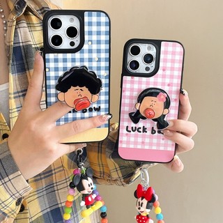 Giá đỡ bé trai và bé gái ngộ nghĩnh Thích hợp cho vỏ điện thoại bằng da họa tiết lụa Apple 16pro Vòng tay iPhone15 / 14 / 13