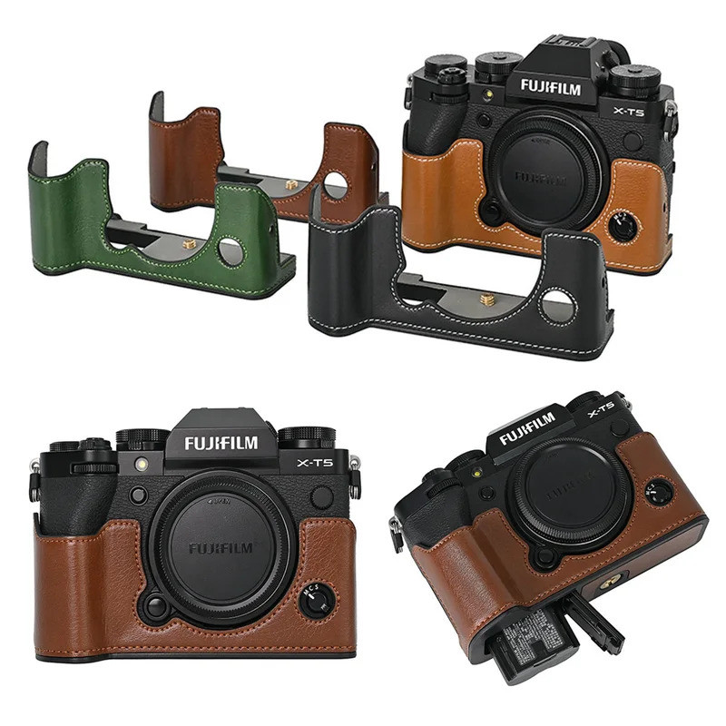 1 Chiếc XT5 Túi Máy Ảnh Da PU Nửa Thân Dành Cho Fujifilm XT5 Fuji X-T5 Pin Mở Đáy Bao