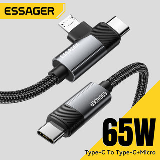  Essager PD65W 2 trong 1 Type-C sang Type-C + Micro sáng Dây sạc nhanh cho ip 15-16 cho cáp Huawei Micro 