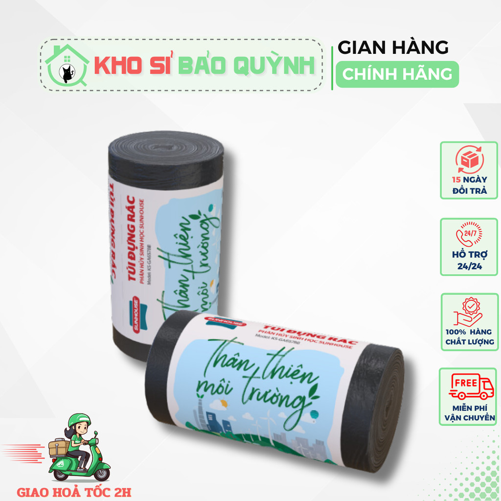 (Mua 5 Set Tặng 1 Cuộn) Set 2 Cuộn Túi đựng rác đen tự phân hủy siêu dai, Kích thước 55cm x 65cm