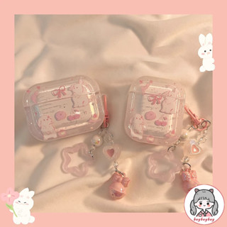Dễ Thương Thỏ Ngôi Sao Chuông Mặt Dây Chuyền Tai Nghe Bluetooth Tai Nghe Không Dây Vỏ Silicon Cứng Tương Thích Cho Airpods 1 2 3 4 Pro 2 Vỏ Tai Nghe
