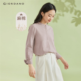 Áo sơ mi nữ GIORDANO 05341203 vải lanh cotton cổ đứng dài tay thời trang