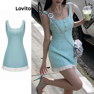 Đầm Lovito đường khâu vải màu trơn cài nút phong cách dễ thương cho nữ L85AD137