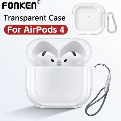 Vỏ bảo vệ trong suốt Fonken có vỏ bảo vệ TPU Carabiner cho Airpods 4 (2024)