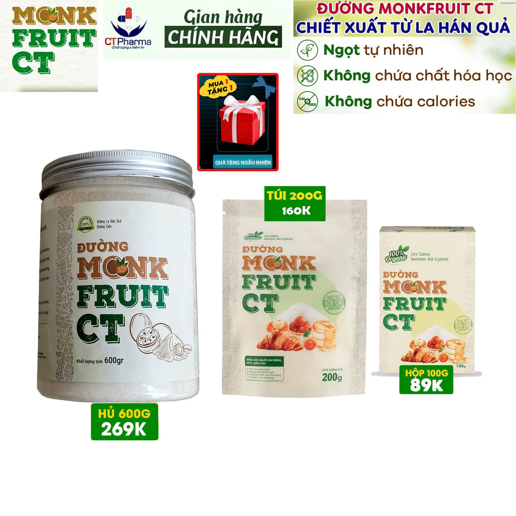 Đường Ăn Kiêng La Hán Quả Organic Hữu Cơ Monkfruit Ct Pharma 600g