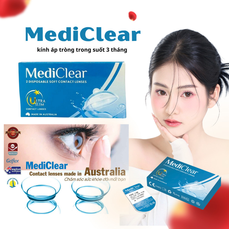 Kính áp tròng Mediclear - Lens trong suốt dùng 3 tháng  Xuất Xứ Úc (Độ từ -1.00 đến -10,00) - ASV gr