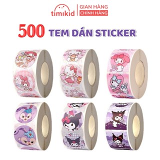 Cuộn 500 Miếng Dán Sticker Hoạt Hình Ngộ Nghĩnh, Tem Dán Quà Tặng Cho Bé Kuromi, My Melody, Kitty, StellaLou - Timikid