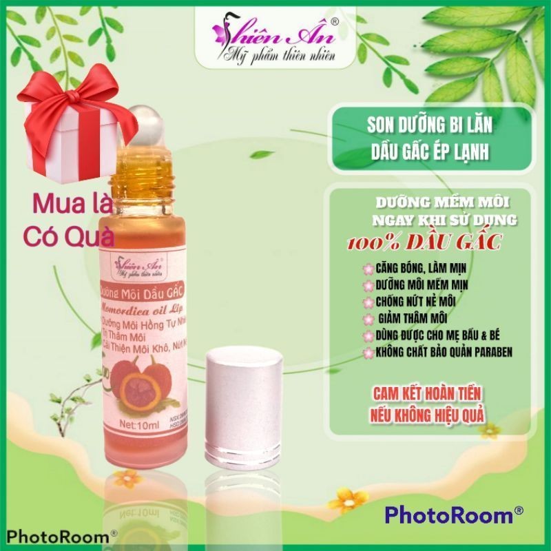 Son dưỡng môi thiên nhiên, hỗ trợ giảm thâm môi, khô môi, nứt nẻ môi Son bi lăn dầu gấc chai 10ml  Thiên Ân handmade
