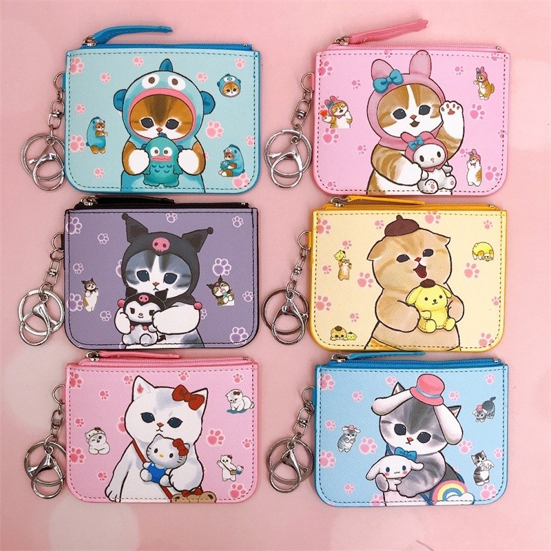 Cá Mập Mèo Đựng Thẻ Ezlink Thẻ Hoạt Hình Ví Đựng Tiền Xu Có Móc Khóa Dây Kéo Họa Tiết Mèo Ví Sinh Nh