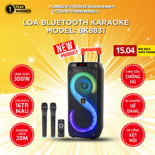 Loa Kéo Bluetooth Hát Karaoke MONKEY BK 8831, Kèm 2 Mic Công Suất 300W Bass Mạnh Âm Thanh Cực Hay