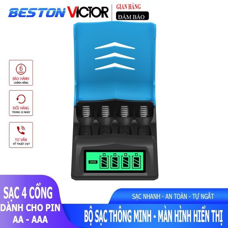 Bộ sạc pin tiểu AA AAA thông minh tự ngắt Beston C9001 màn hình LCD chính hãng (không bao gồm pin)
