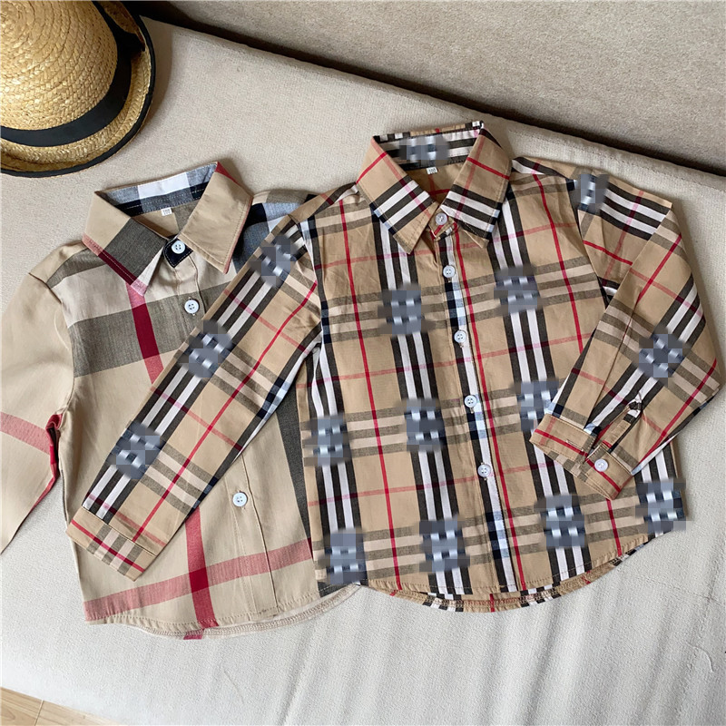 Burberry2101 Trẻ Em Xuân Thu Quần Áo Dài Tay Kẻ Sọc Bé Trai Thời Trang Anh Cotton Ve Áo Sơ Mi 7