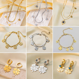  Một loạt các dây chuyền   bông tai   vòng tay bằng thép titan bốn lá may mắn Bộ quà tặng tinh tế 