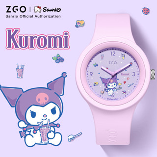 Đồng hồ trẻ em ZGO × Sanrio Kuromi. Cho bé gái và học sinh. Dây đeo silicon phát sáng. Đồng hồ thạch anh chống nước 877.