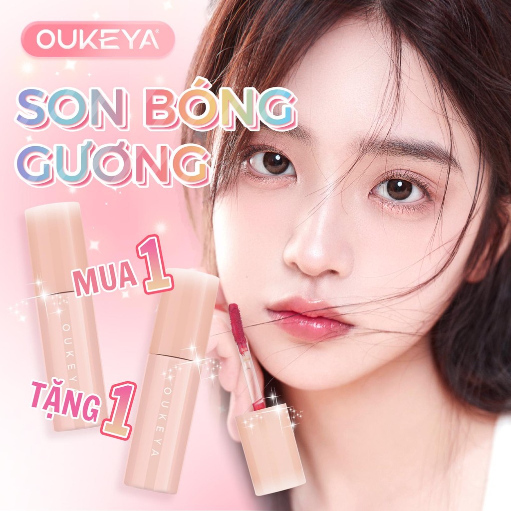 (Mua 1 Tặng 1)OUKEYA Son bóng gương - Ánh lụa mượt mà, một chạm tạo hiệu ứng gương, kết hợp dưỡng mô