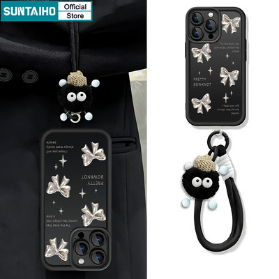 Suntaiho Thẩm Mỹ Vỏ Kim Loại Họa Tiết Nơ Dây Tóc Vỏ Điện Thoại Cho Iphone 11 12 13 14 15 16 Pro Max IP 7 8 Plus Iphon X Xs XR Xs Max Silicon Mềm Chống Sốc Ốp Lưng
