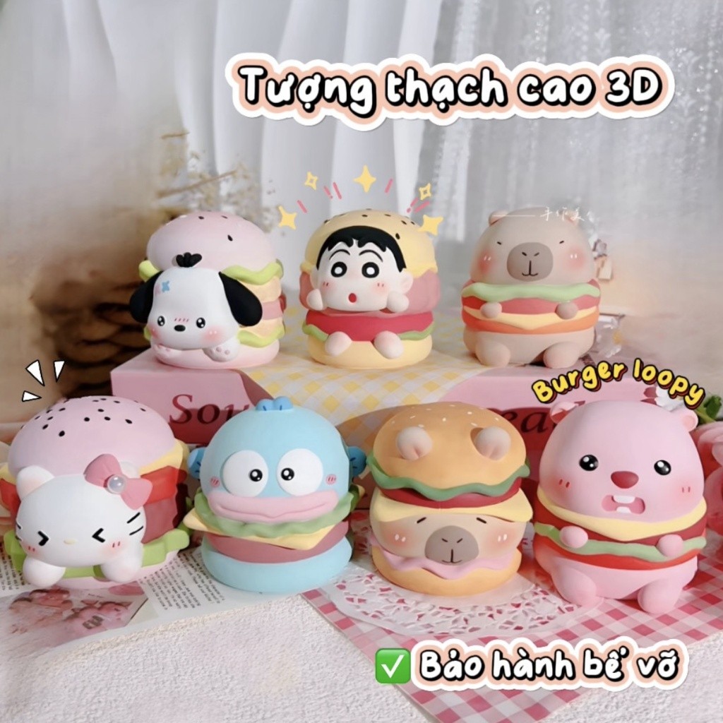 Tượng thạch cao tô màu bánh burger nhân vật hoạt hình capybara shinchan loopy 3D Thelittle