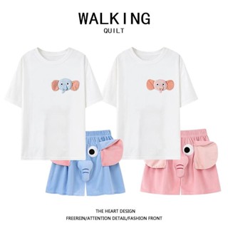 Bộ Đồ Ngủ Mùa Hè Mới Học Sinh Mỏng Dễ Thương Và Ngộ nghĩnh Quần Voi Cặp Đôi Tay Ngắn Bộ Đồ Gia Đình
